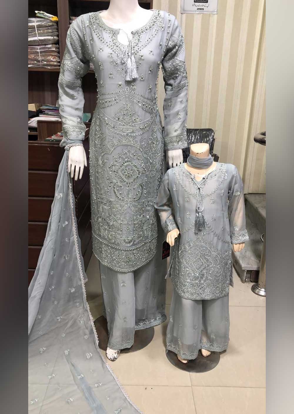 SHAZ6571 Grey Readymade Mother & Daughter Dress