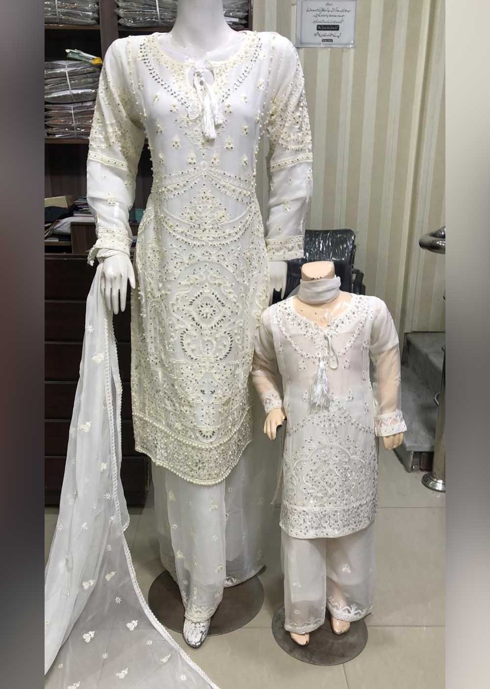 SHAZ6571 White Readymade Mother & Daughter Dress