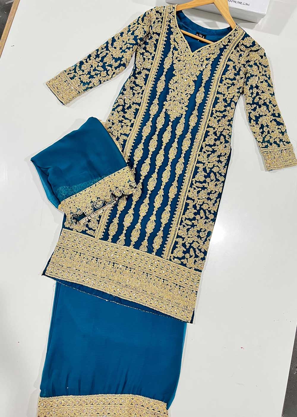 SHAZ6572 Teal Readymade Mother & Daughter Dress