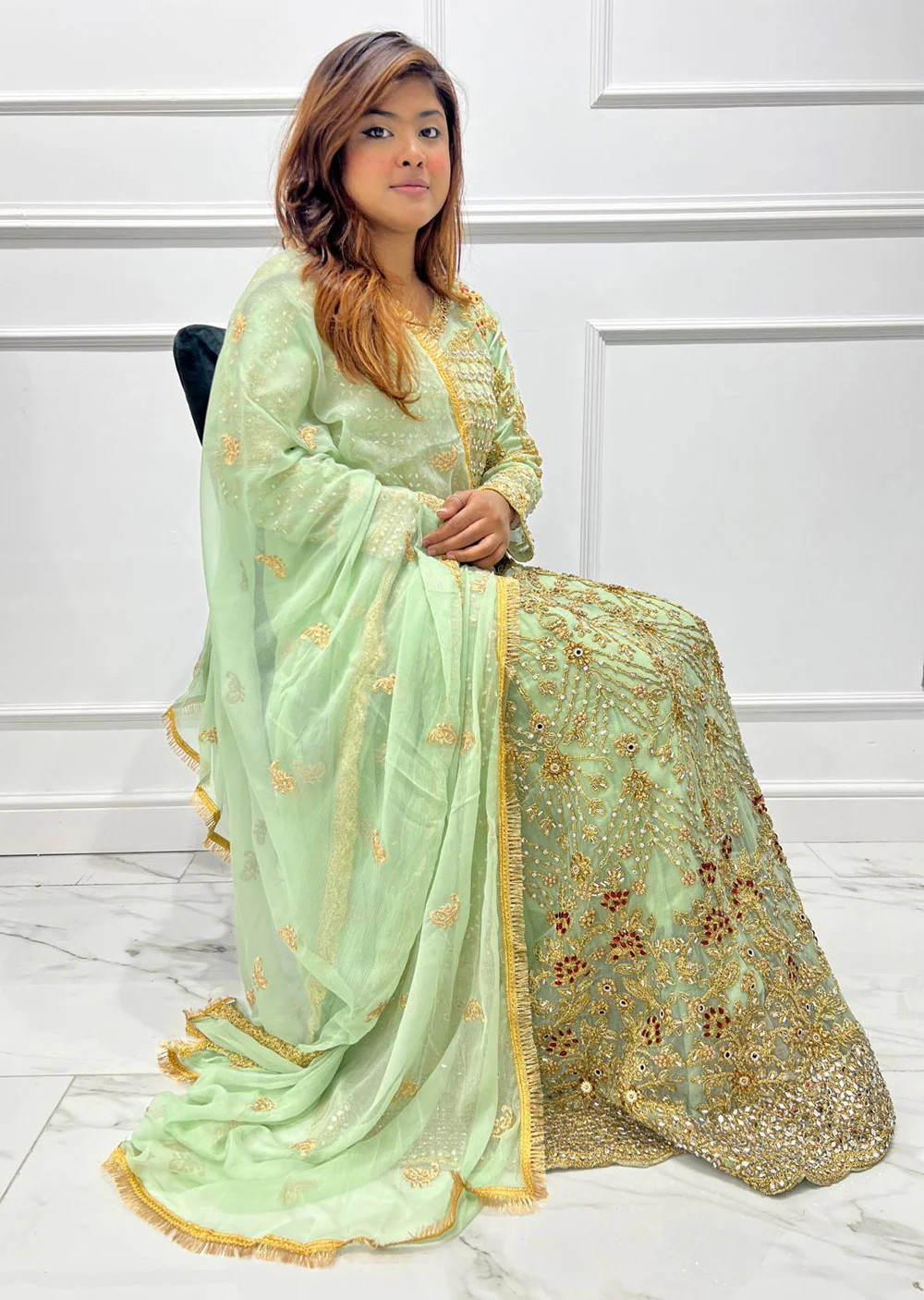 SHAZ9003 Mint Readymade Chiffon Party Gown - Image 2