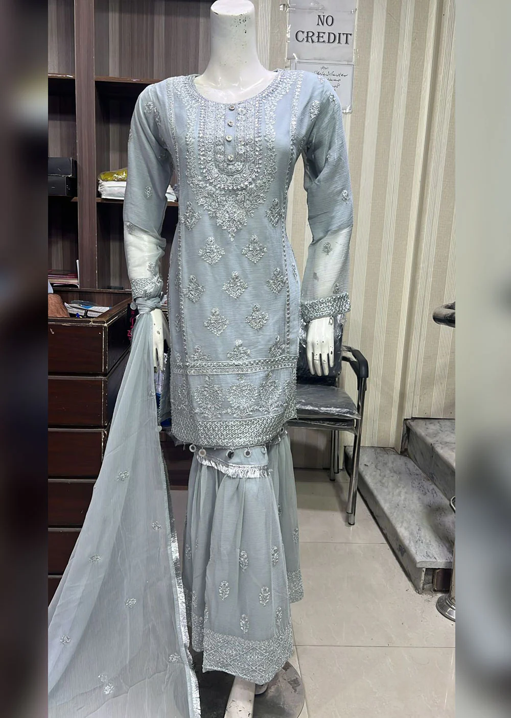 SHAZ9005 - Grey - Readymade Chiffon Party Gown - Image 2