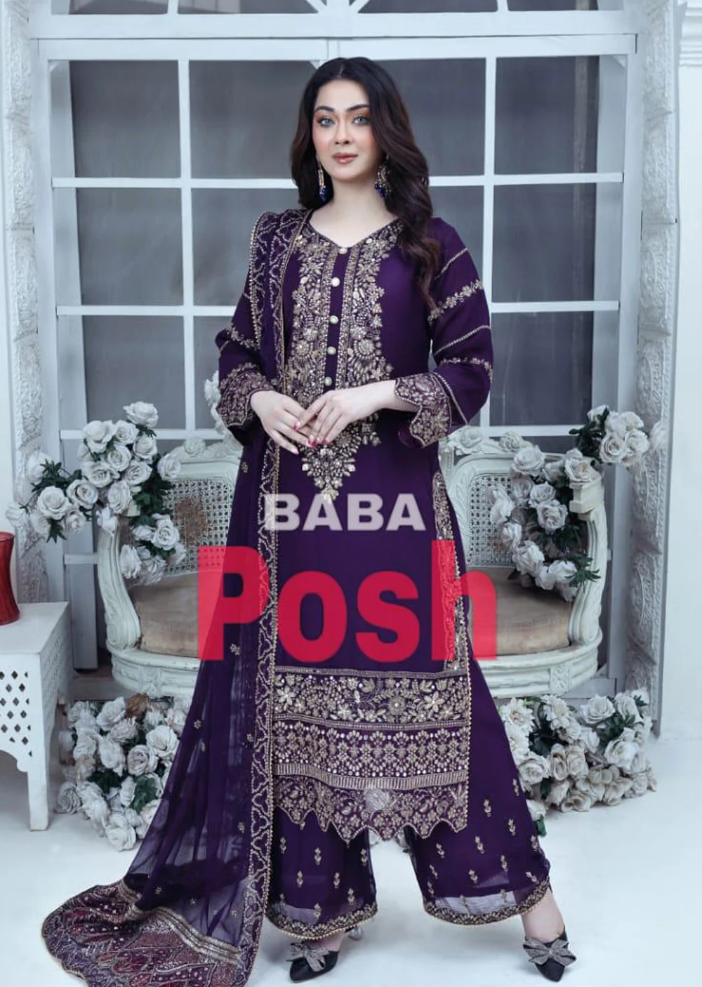 SHAZ9006 Chiffon Embroidered Suit 4 Colours - Image 4
