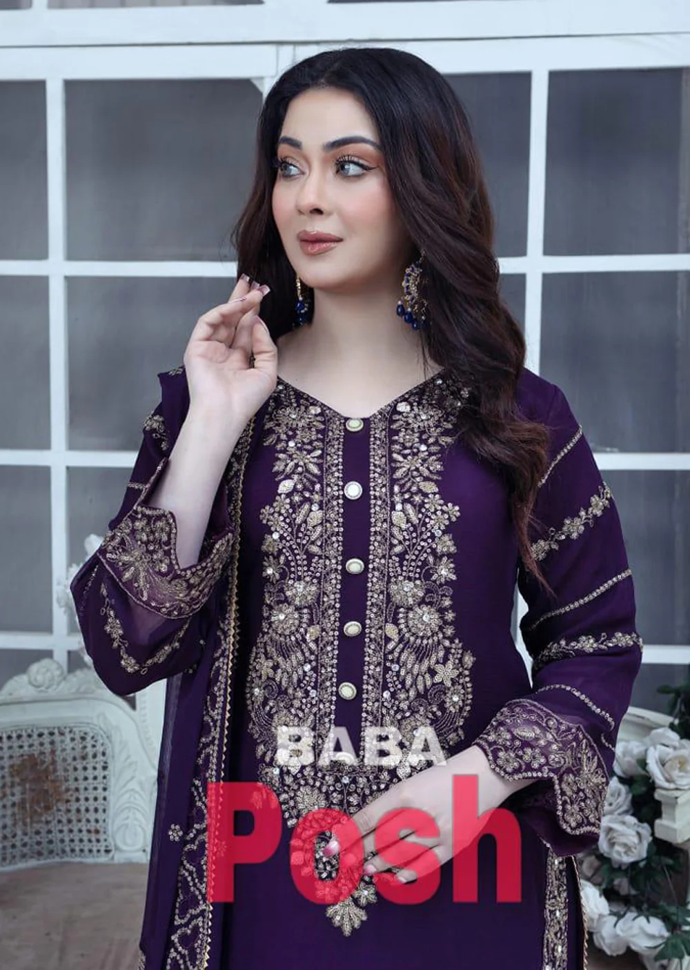 SHAZ9006 Chiffon Embroidered Suit 4 Colours - Image 7