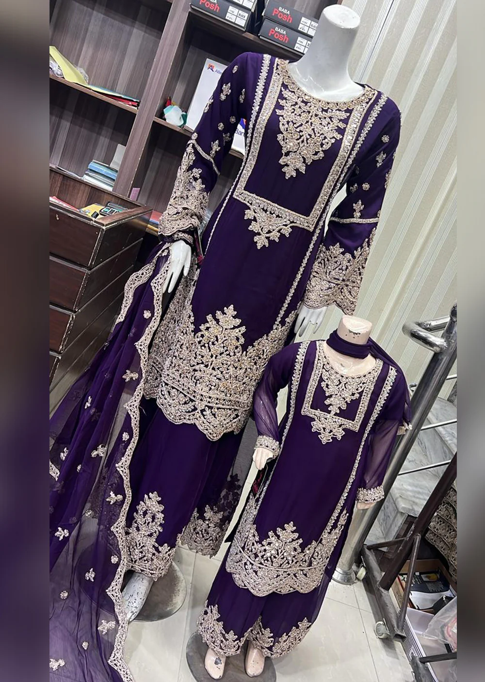 SHAZ9008 Chiffon Embroidered Mummy n Me Outfit - Image 4
