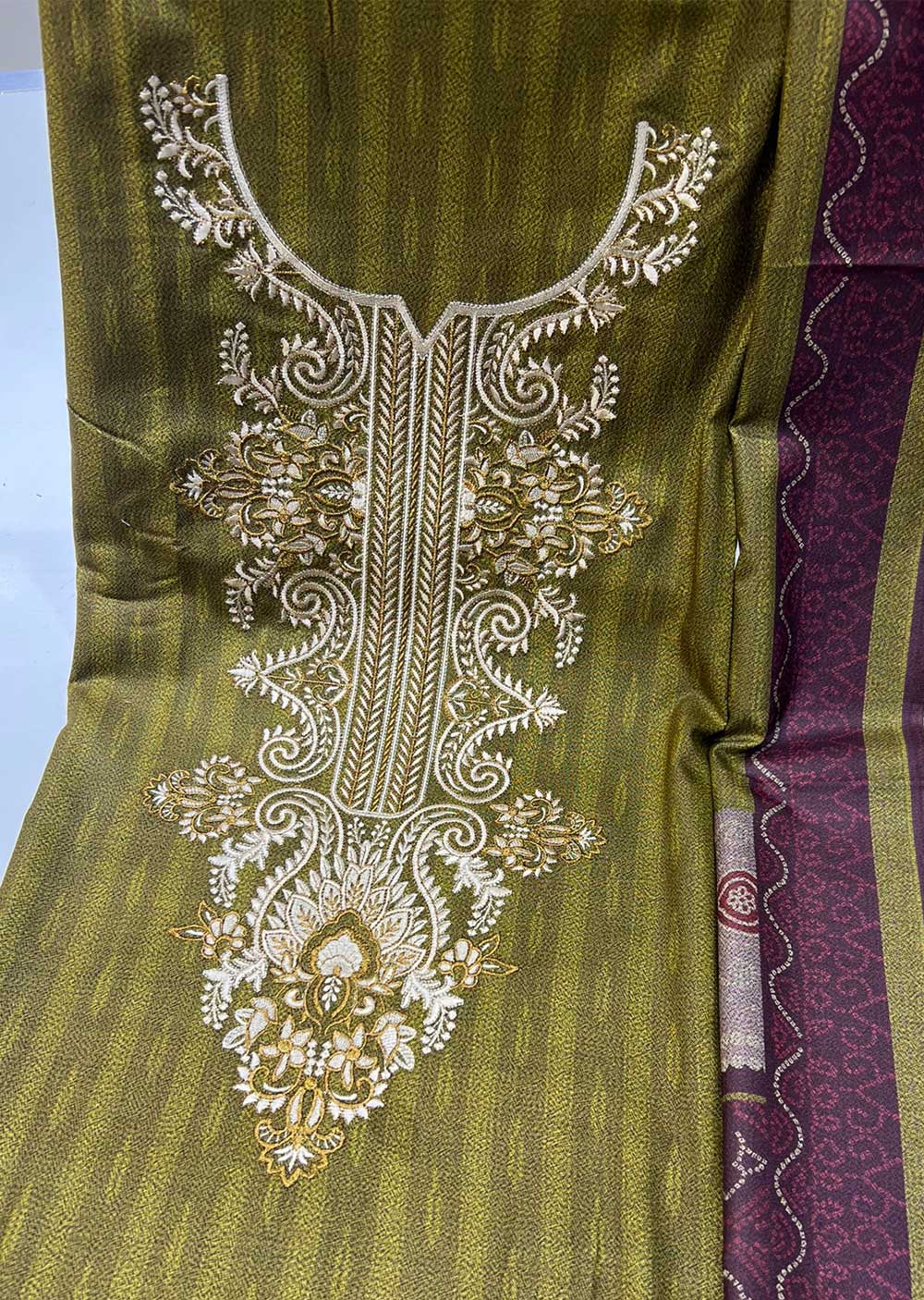 SHN203 Unstitched Embroidered Dhanak Suit - Image 2