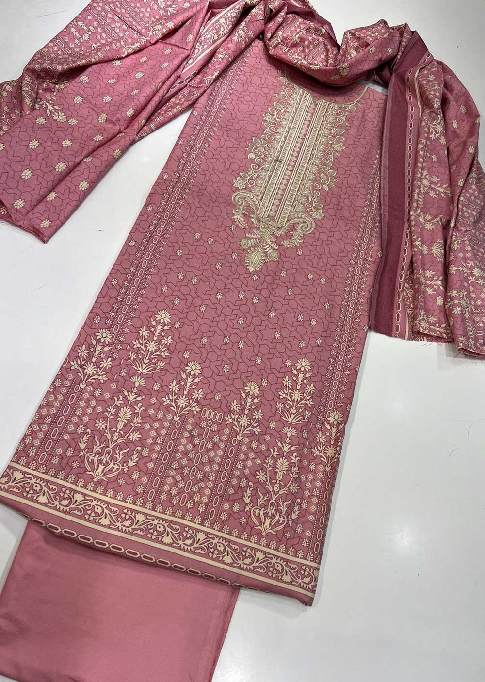 SHN210 Unstitched Embroidered Dhanak Suit