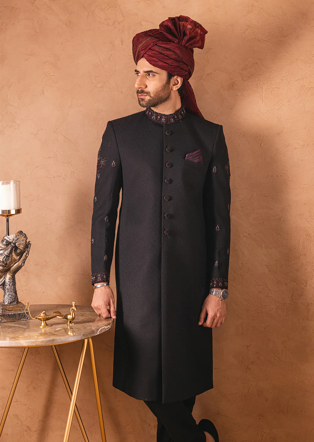 SHR-04 - Black - Readymade Mens Sherwani 2024 - Image 3