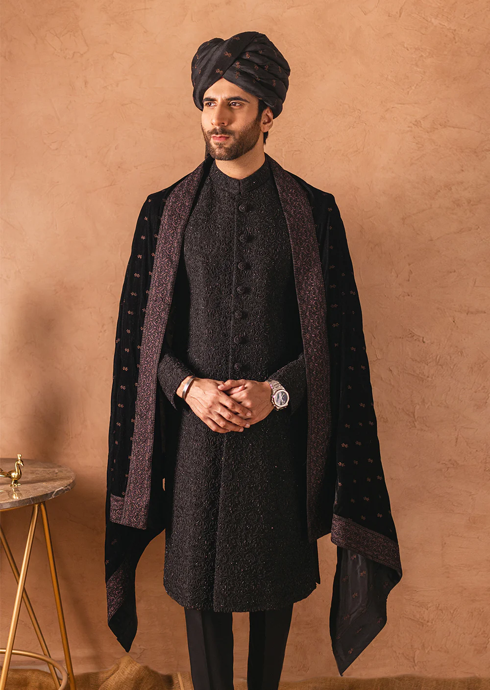 SHR-13 - Black - Readymade Mens Sherwani 2024