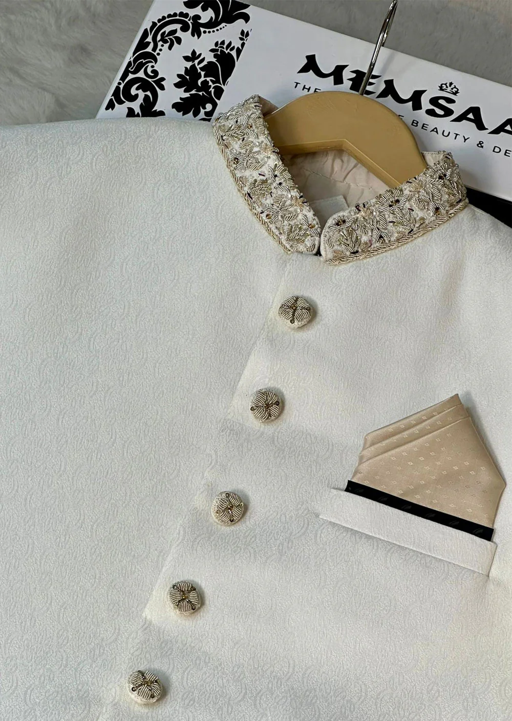 SHR-17 Mens Premium Cream Sherwani - Image 3