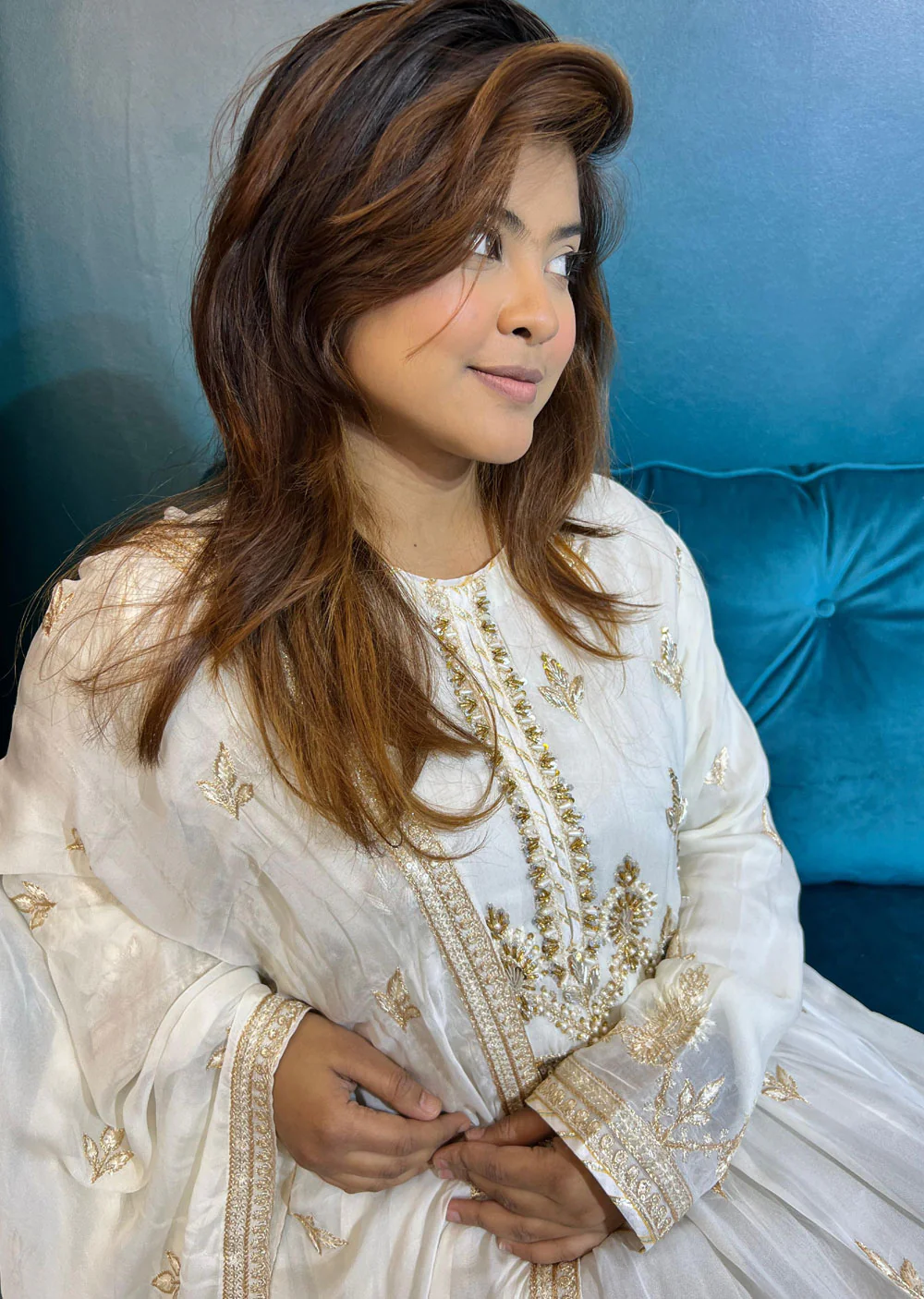 SJ-123 White Readymade Fancy Chiffon Suit - Image 6