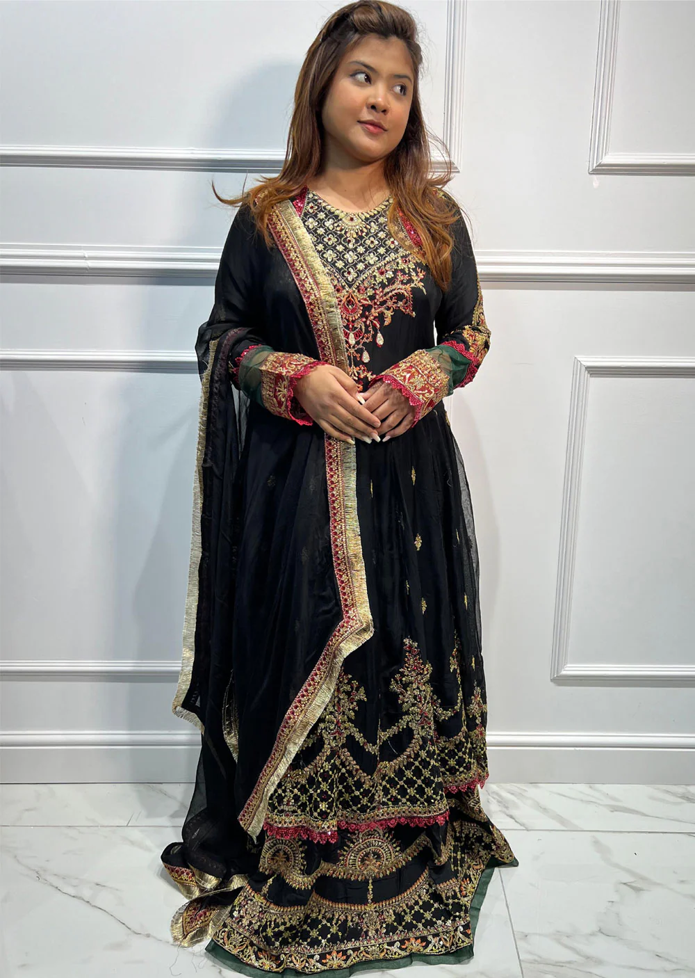SJ005 Black Readymade Fancy Chiffon Suit