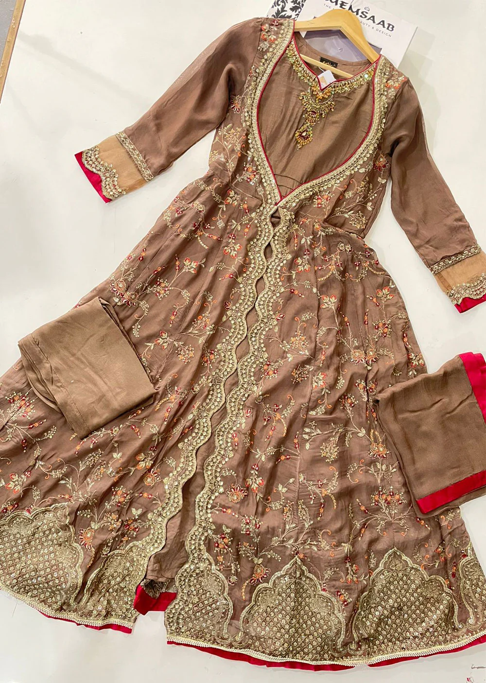 SJ020 Brown Readymade Fancy Chiffon Suit
