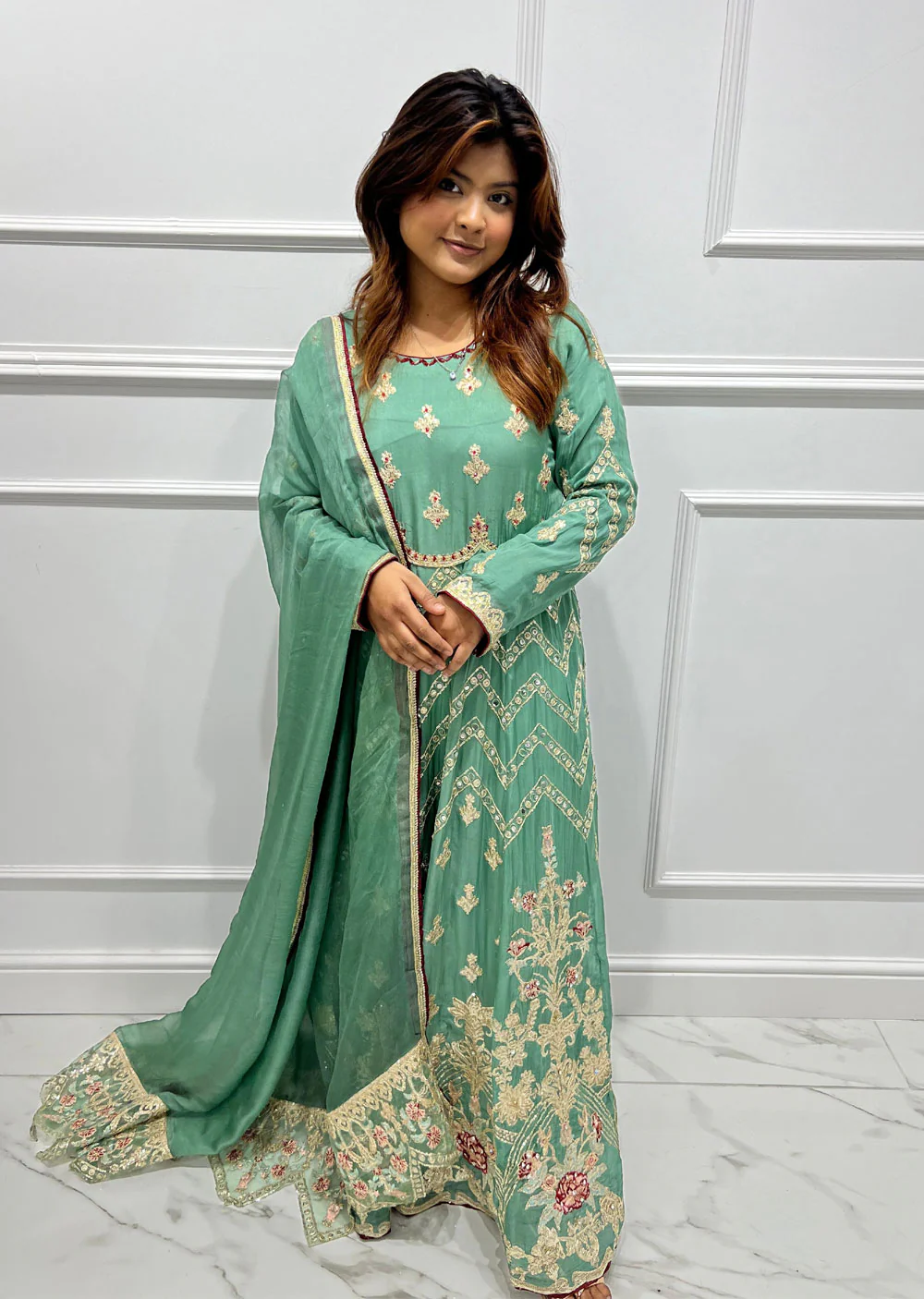 SJ030 Green Readymade Fancy Chiffon Suit - Image 2