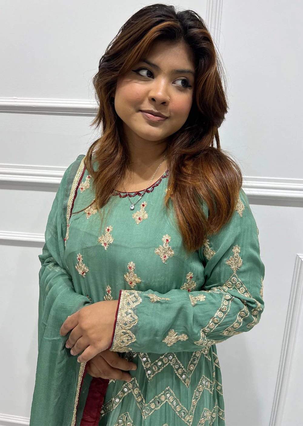SJ030 Green Readymade Fancy Chiffon Suit - Image 3