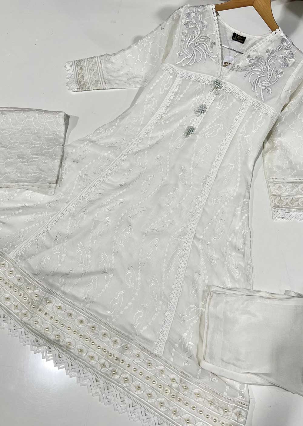 SJ103 White Readymade Fancy Chiffon Suit