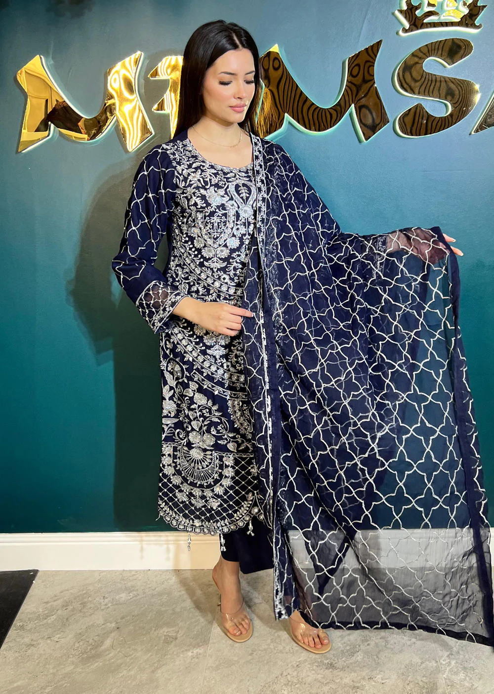 SLM607 Raina - Readymade Navy Chiffon Outfit - Image 2