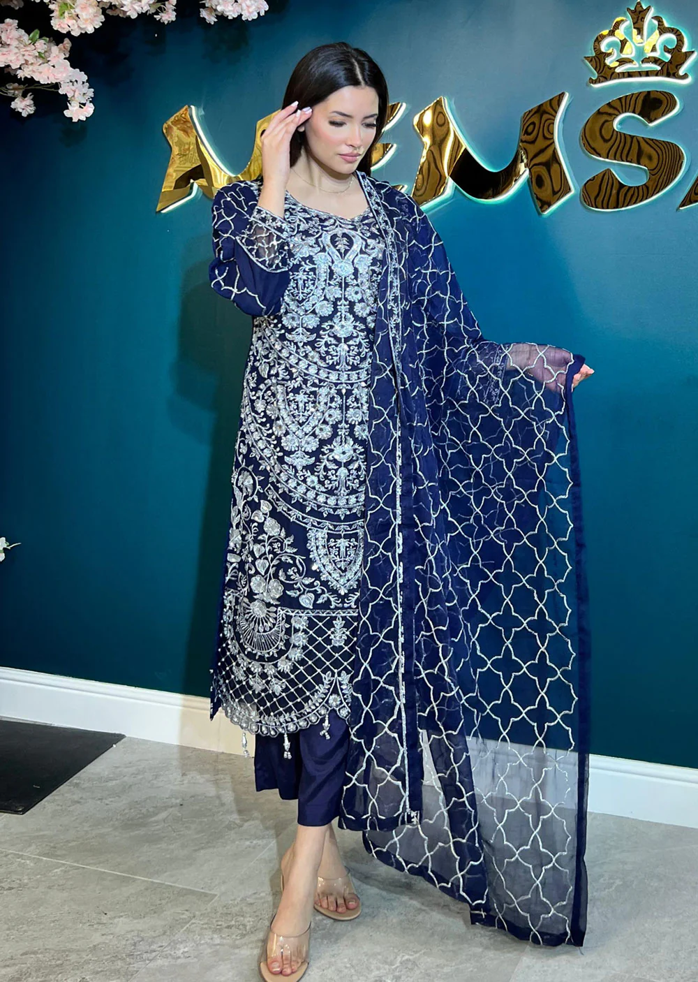 SLM607 Raina - Readymade Navy Chiffon Outfit - Image 6