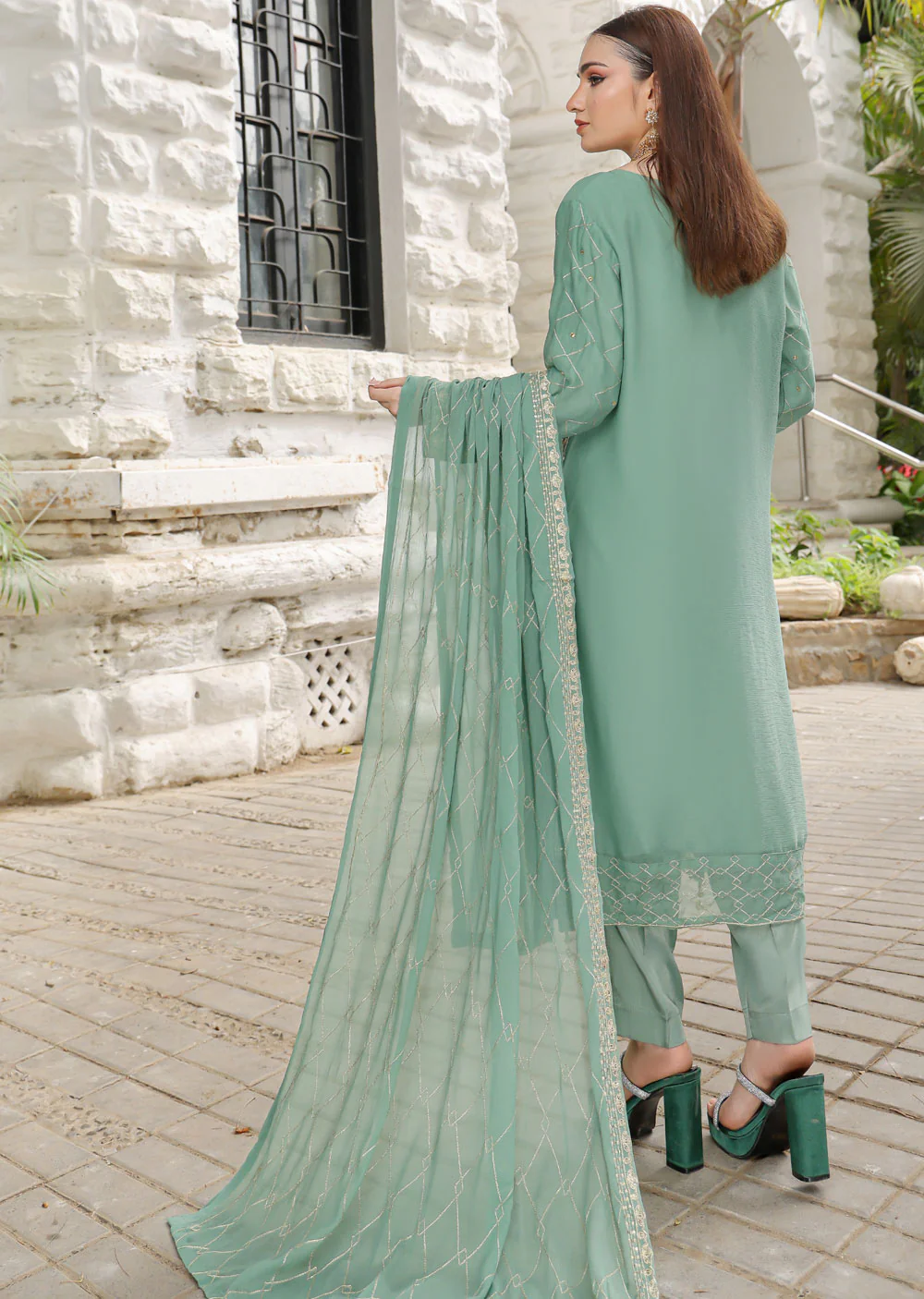 SLM609 Leeya - Readymade Green Chiffon Outfit - Image 2