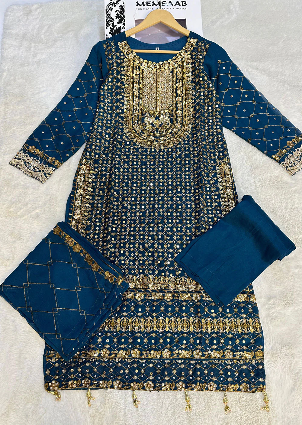 SLM608 Haseen - Readymade Teal Chiffon Outfit