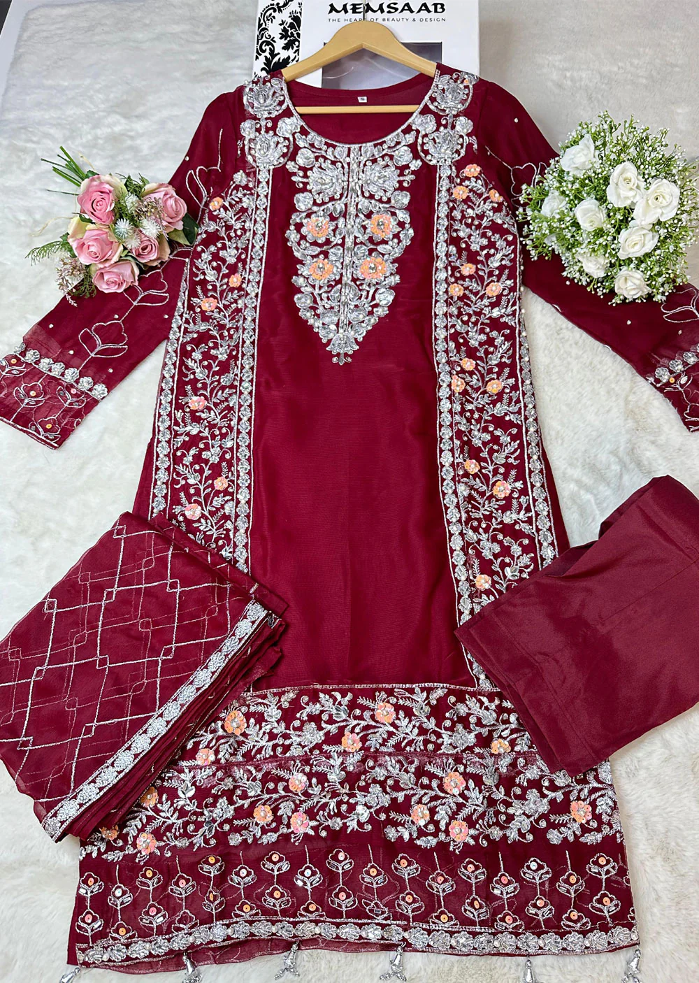 SLM610 Reha - Readymade Maroon Chiffon Outfit - Image 5