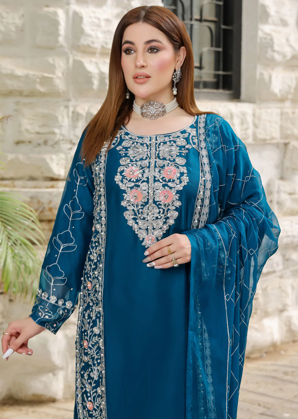 SLM610 Reha - Readymade Teal Chiffon Outfit - Image 4