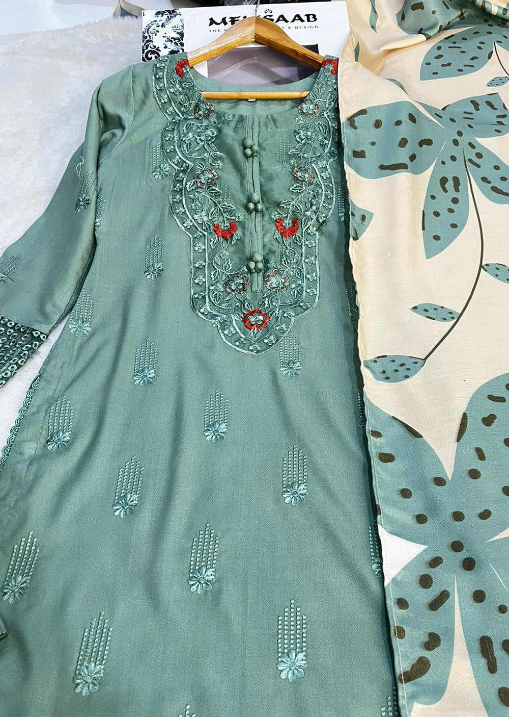SLM622 Readymade Green Winter Dhanak Suit