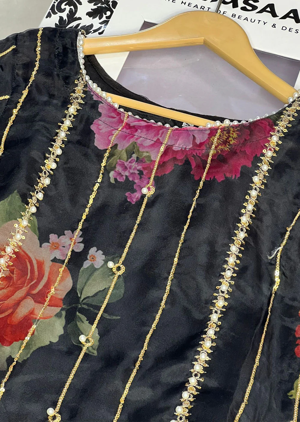 SMR2110 Rosetta - BLACK Readymade Organza Suit - Image 2