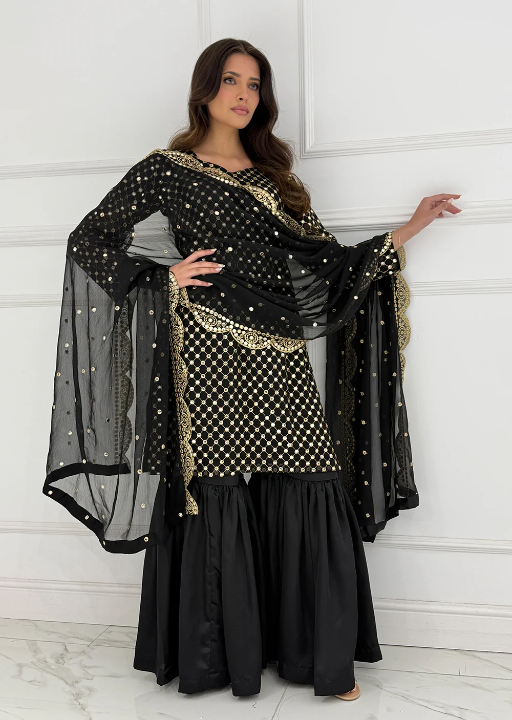 SMR3101 Rose - Black Readymade Chiffon Suit - Image 2