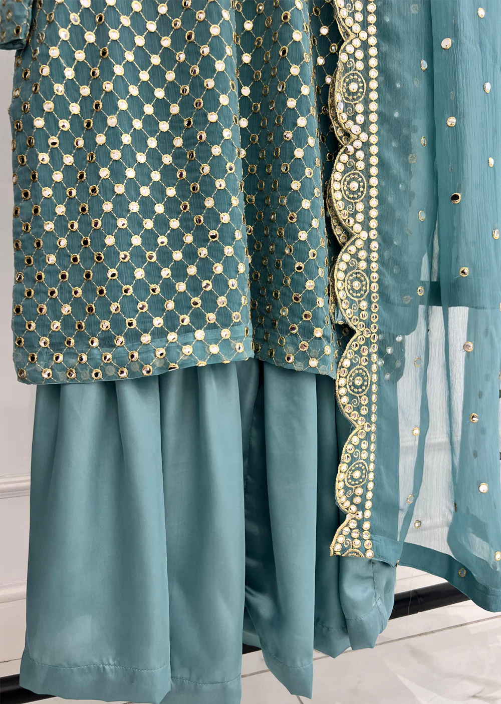 SMR3101 Rose - Cyan Readymade Chiffon Suit - Image 2