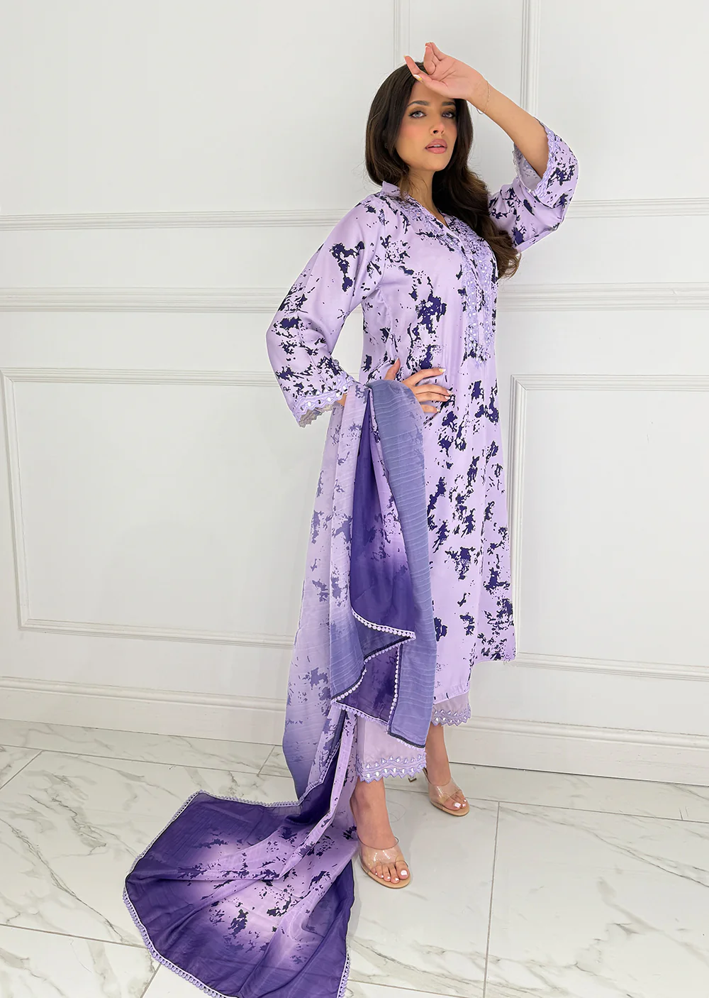 SMR3102 Yumna - Lilac Readymade Silk Suit - Image 4
