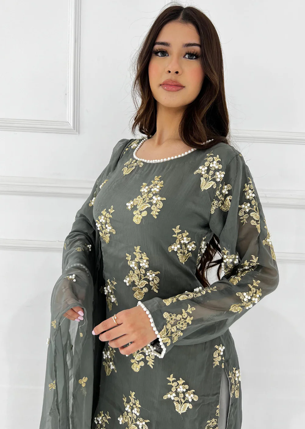 SMR3109 Rehem Dil - Grey Chiffon Suit - Image 2