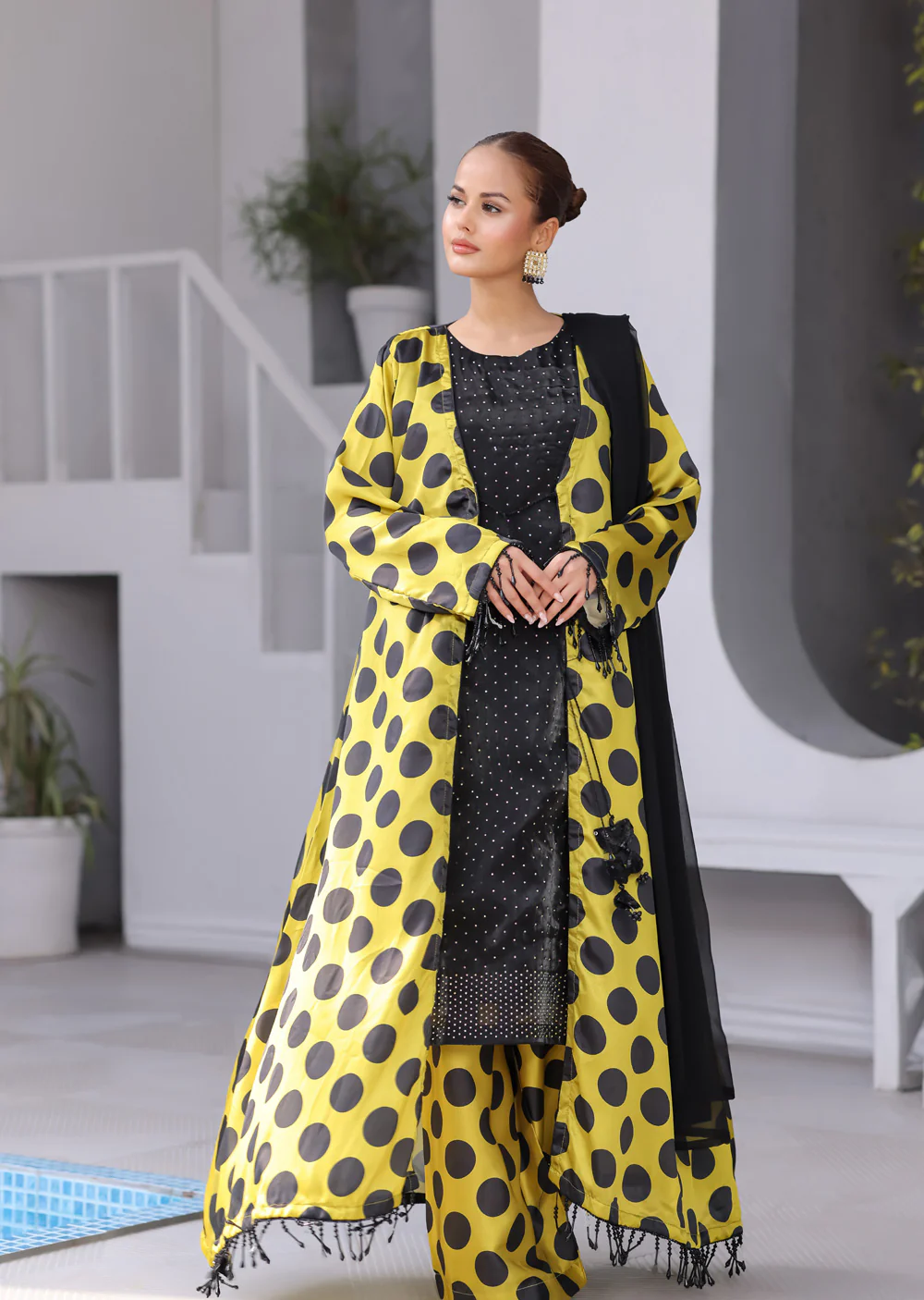 SMR3119- Black - Readymade Silk Suit 2025