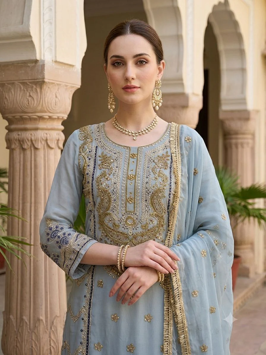 SN61 - Readymade - 3 Piece Chiffon  Outfit - Image 4