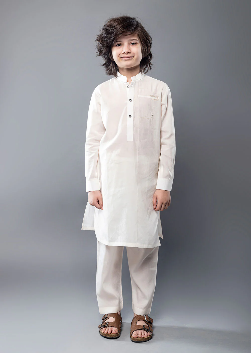 SPL2004 Readymade Off White Boys Kurta Pajama