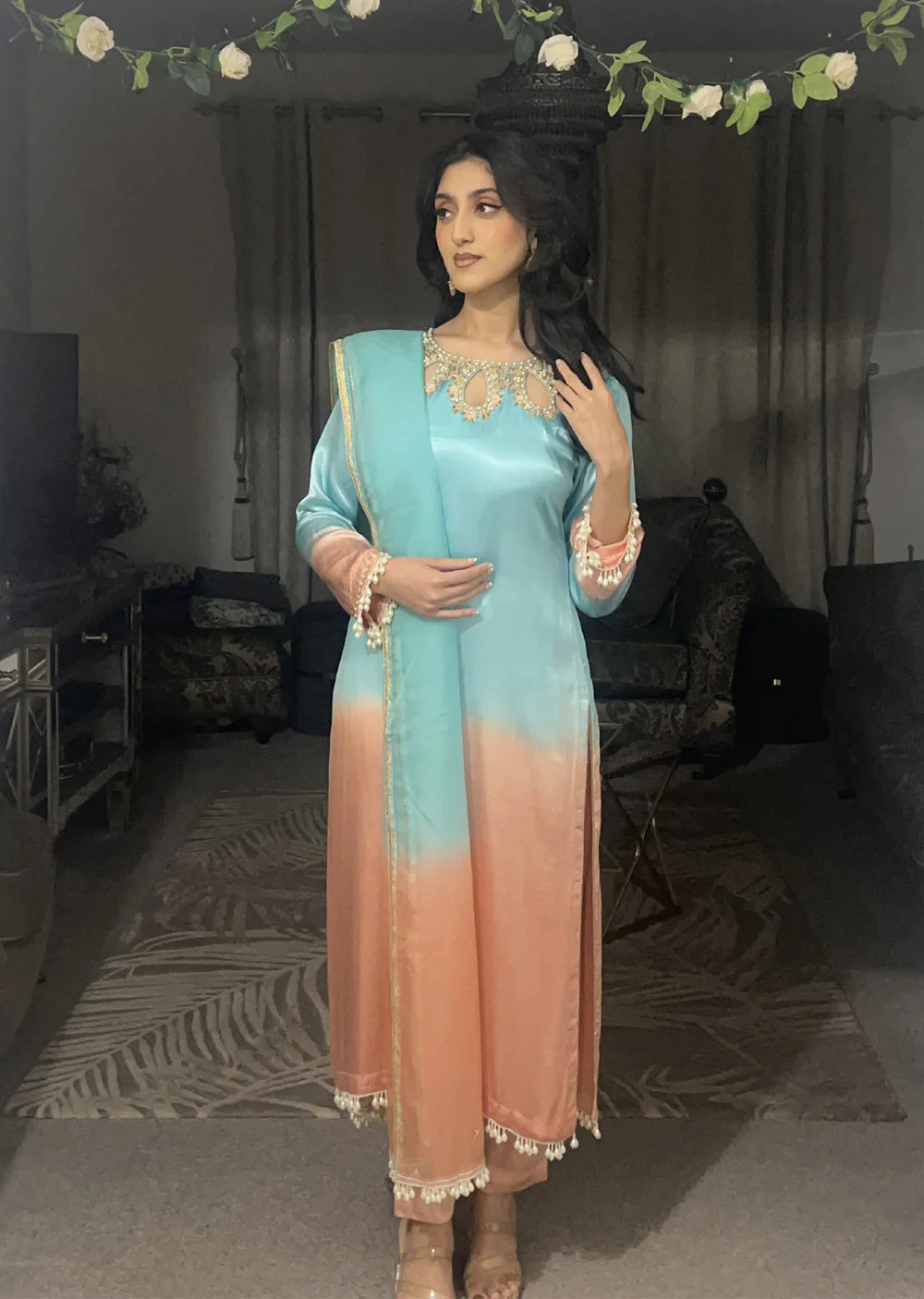 SRB1304 - Aleesha - Turq/Pink Tie Dye Outfit - Sehrish.B Designer - Image 12