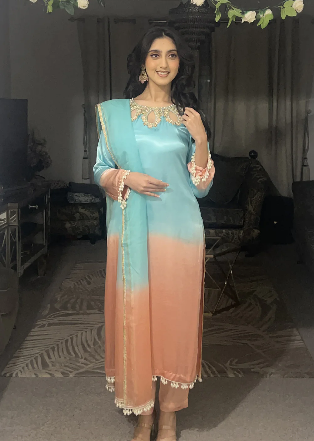 SRB1304 - Aleesha - Turq/Pink Tie Dye Outfit - Sehrish.B Designer - Image 6