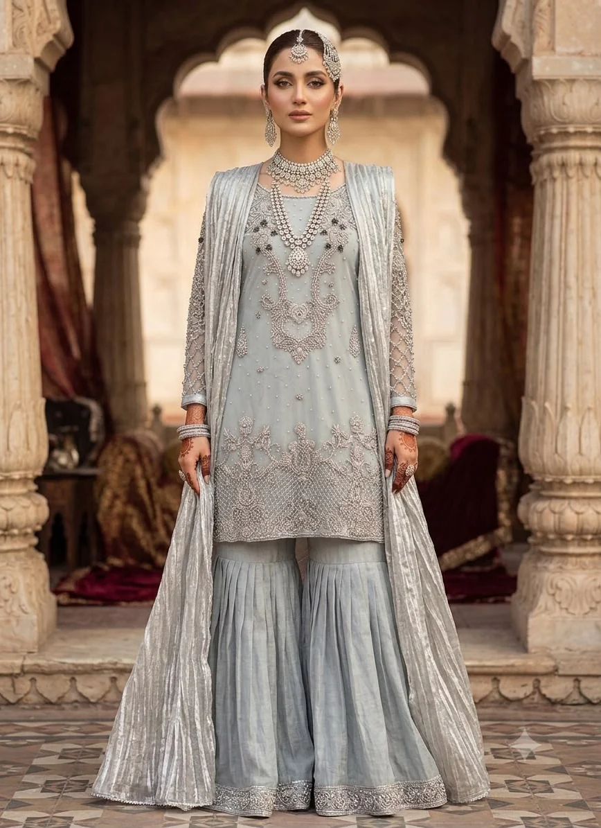 SRB132 Grey Sehrish.B Designer Fancy Net Suit