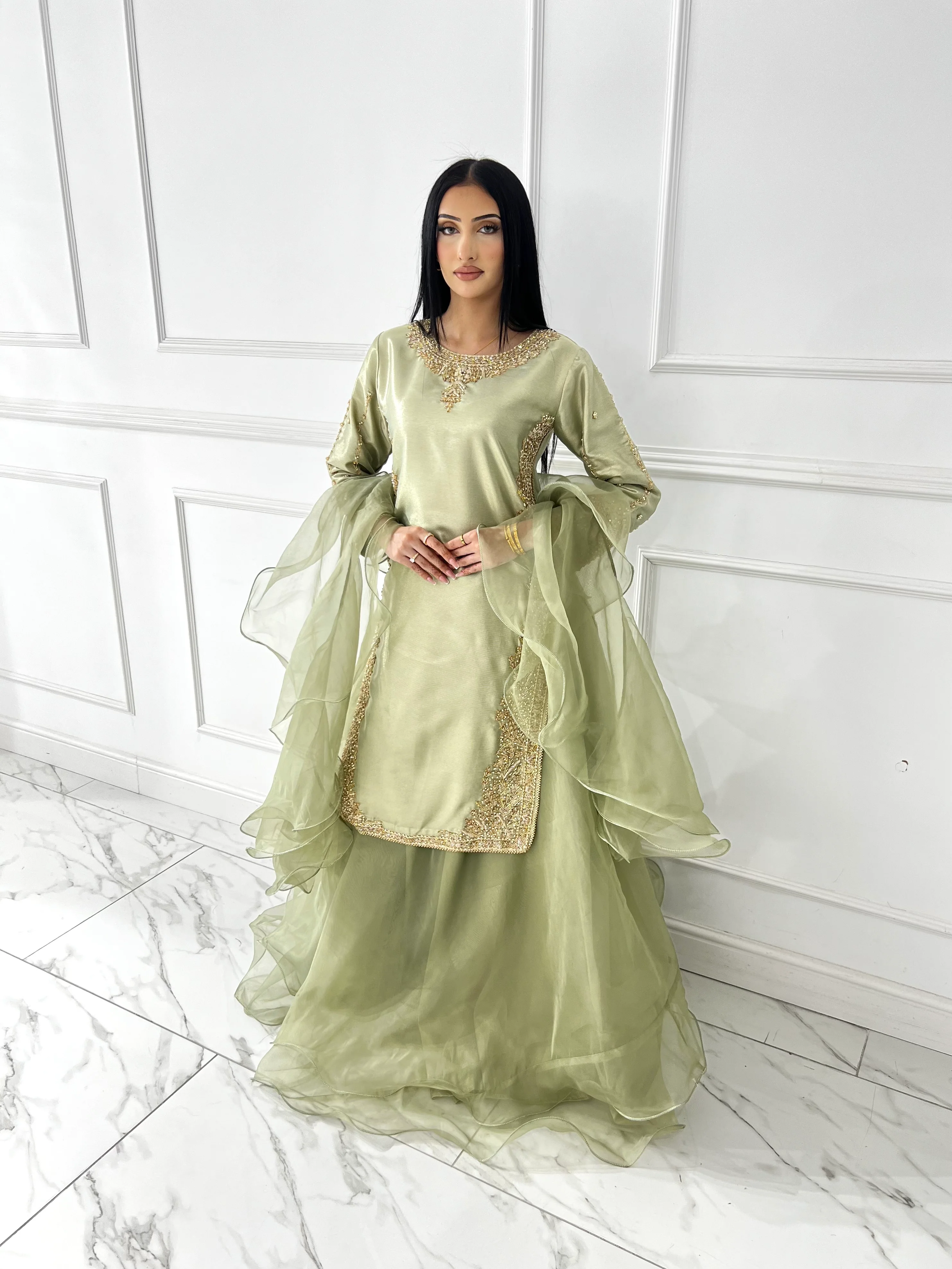 SRB1408 - Saiyaara - Sage Green Sehrish B Designer - Image 12