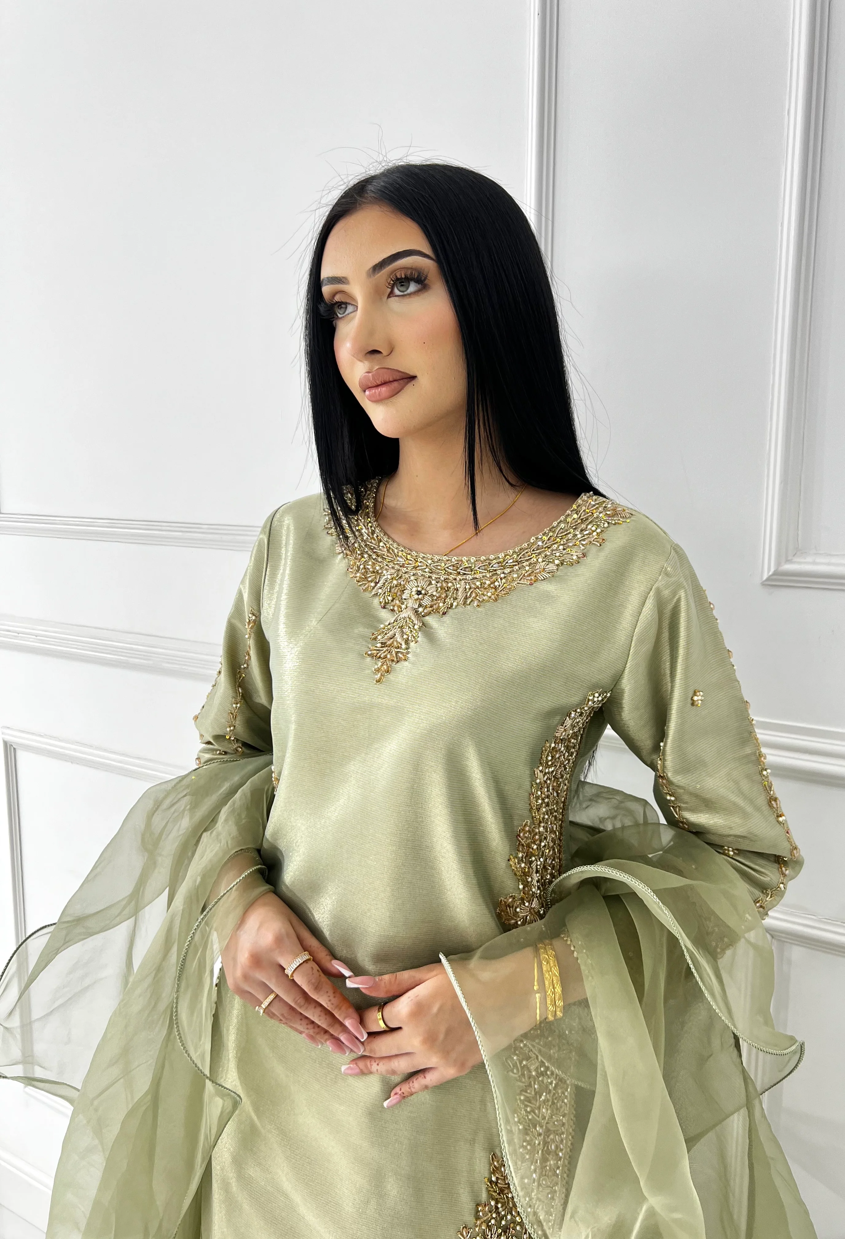 SRB1408 - Saiyaara - Sage Green Sehrish B Designer - Image 14