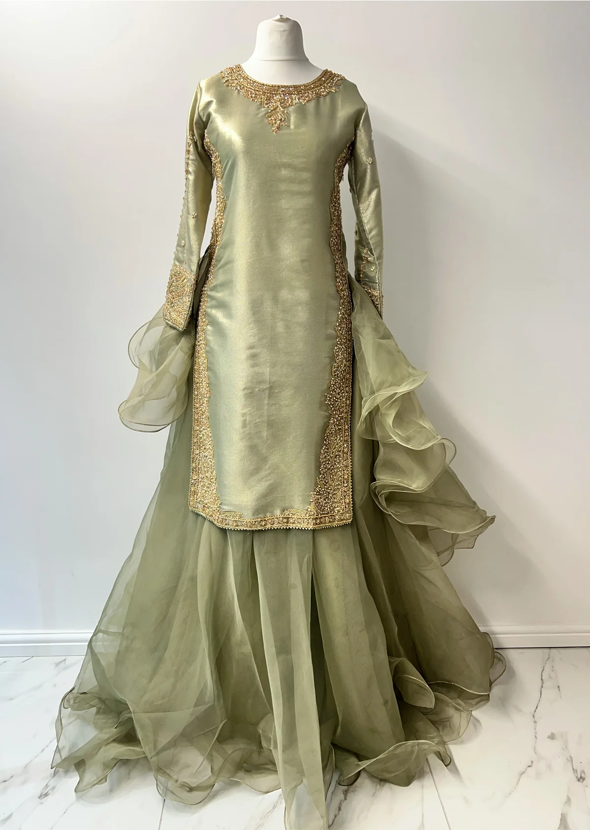 SRB1408 - Saiyaara - Sage Green Sehrish B Designer - Image 16