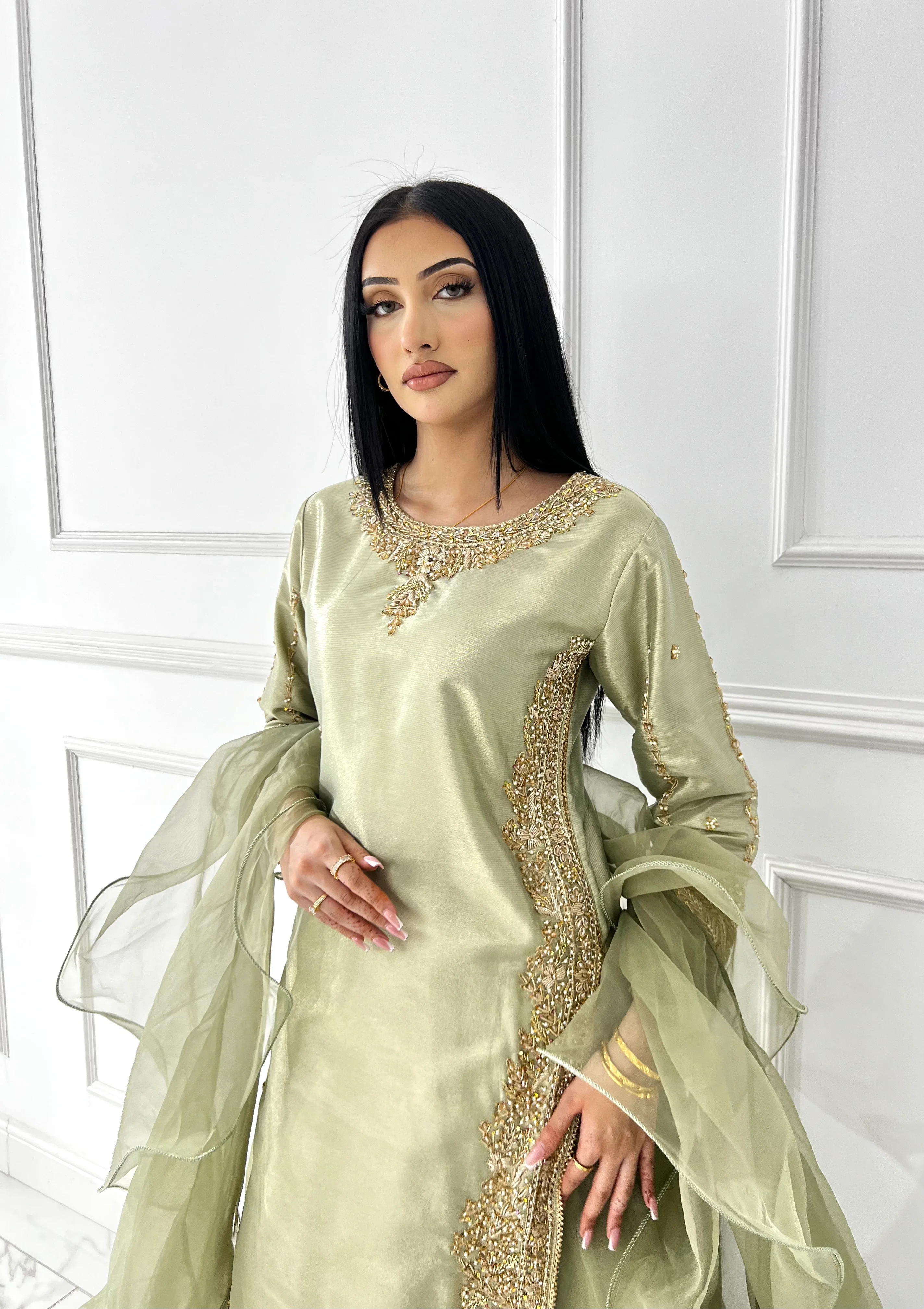 SRB1408 - Saiyaara - Sage Green Sehrish B Designer - Image 8