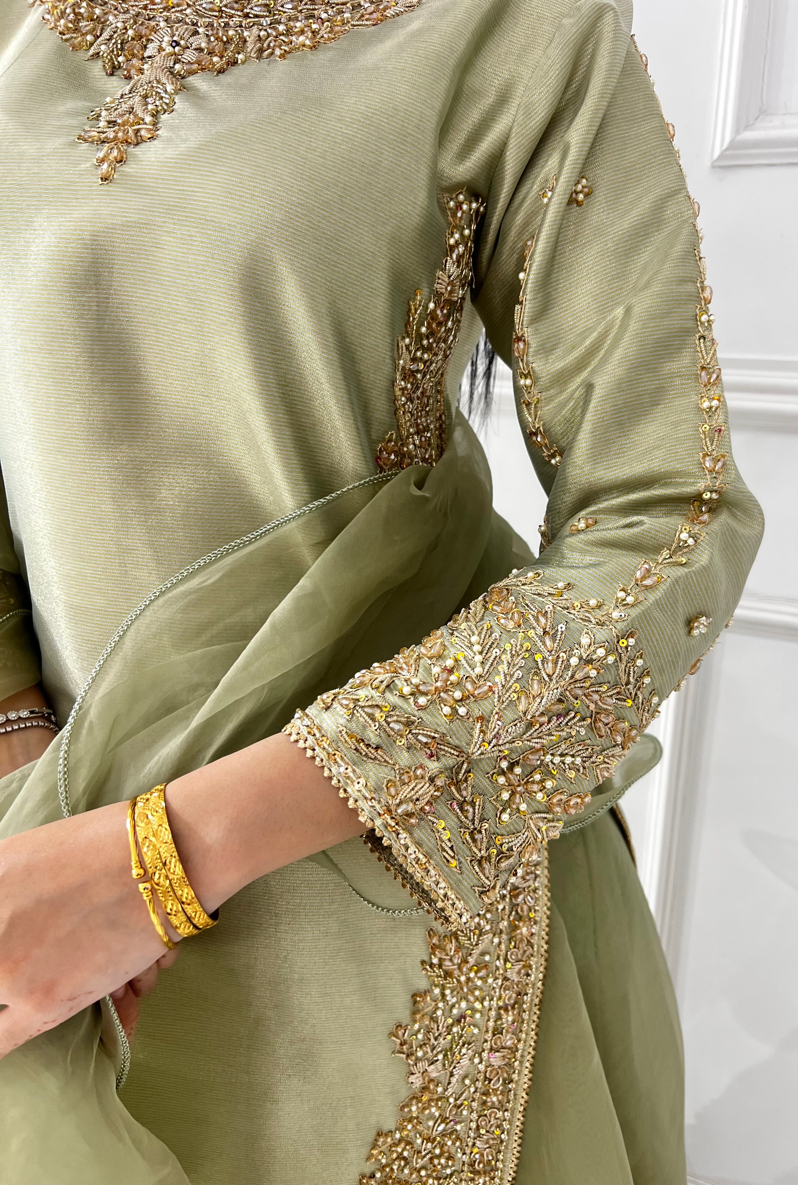 SRB1408 - Saiyaara - Sage Green Sehrish B Designer - Image 9