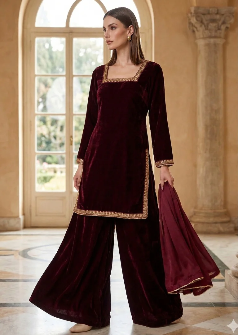 SRB2709 -Readymade Maroon Velvet Sehrish B Formals - Image 2
