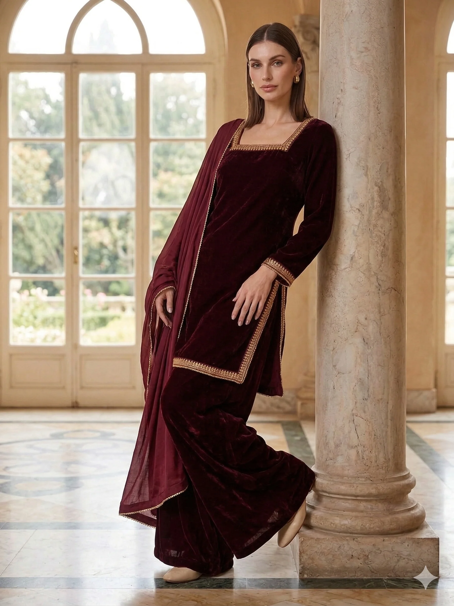 SRB2709 -Readymade Maroon Velvet Sehrish B Formals - Image 3