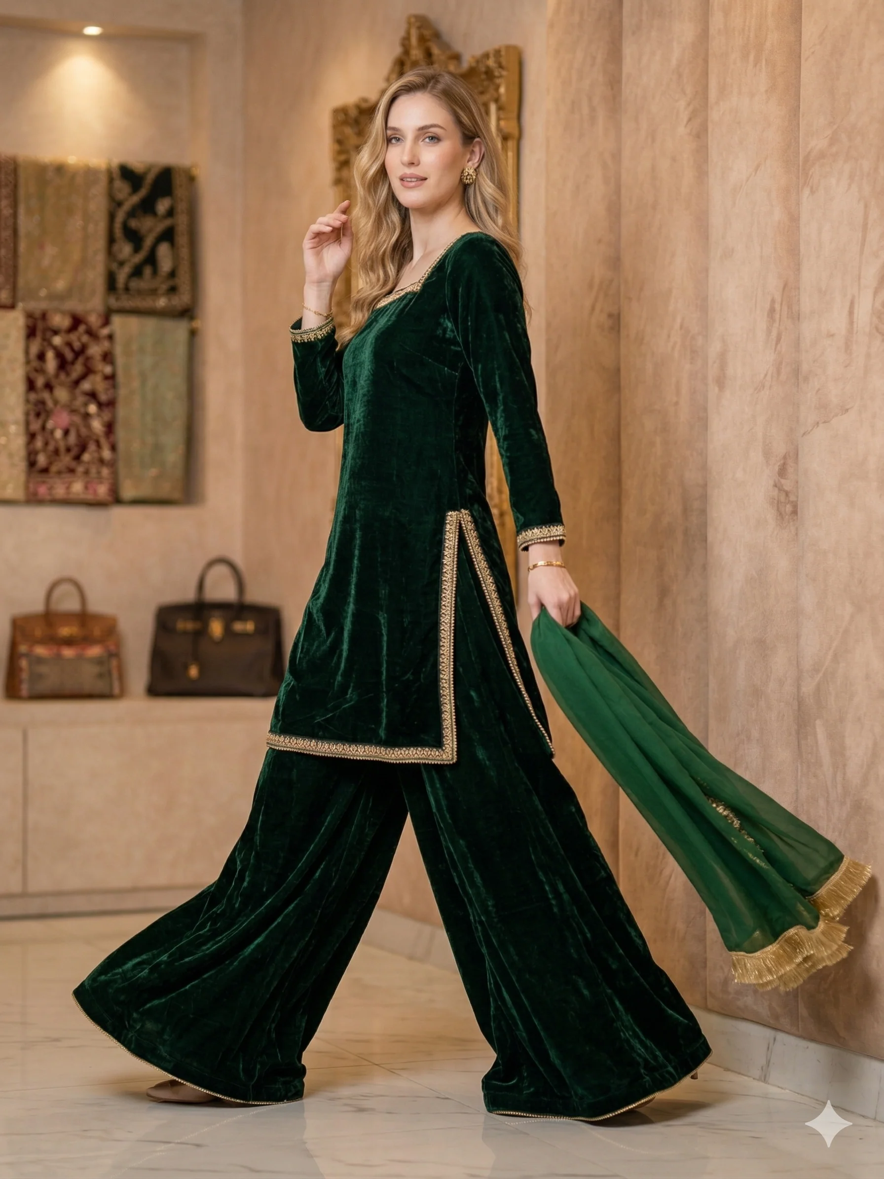 SRB2709 -Readymade Maroon Velvet Sehrish B Formals - Image 7