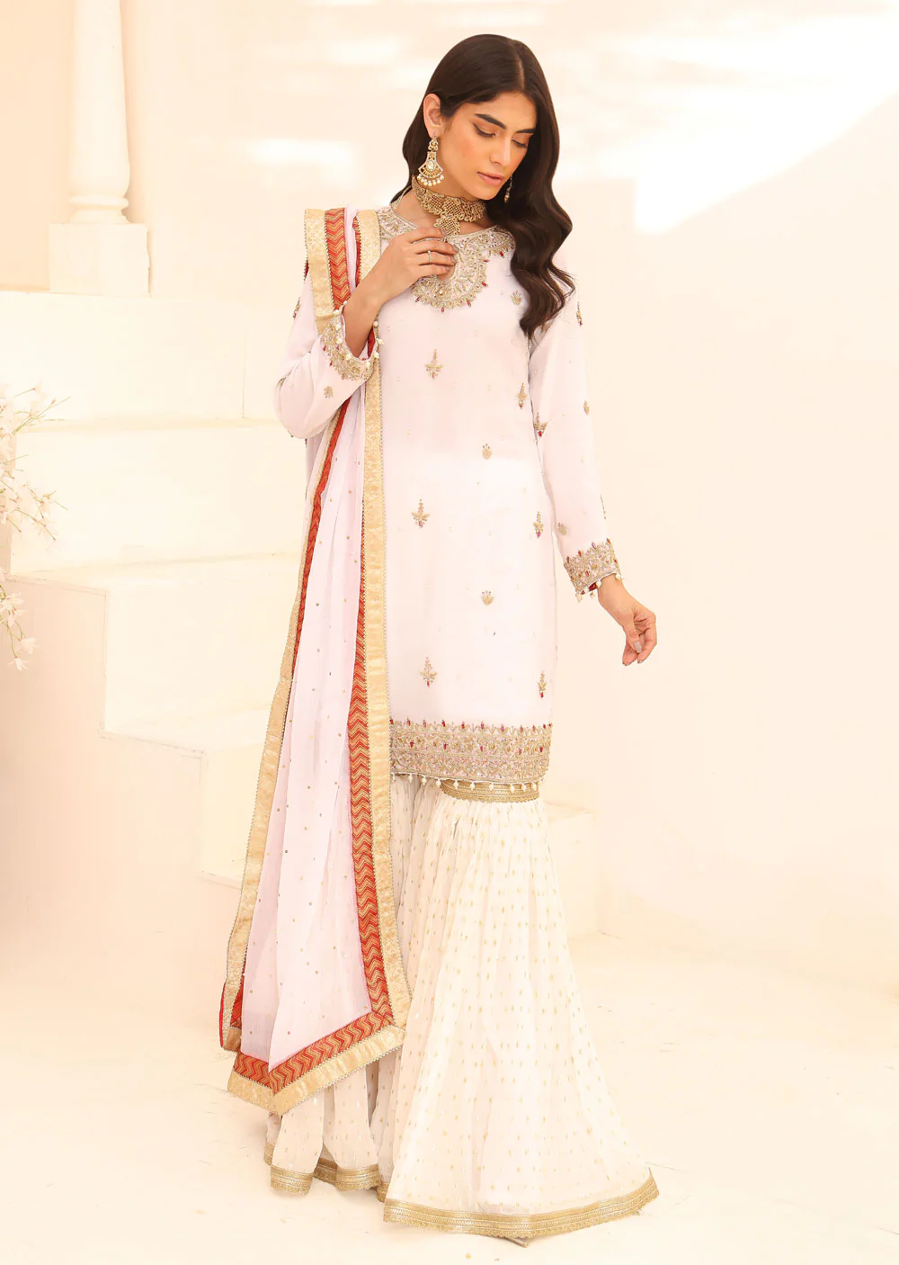 SRB904 Zubaan White Ghararah Outfit by Sehrish B