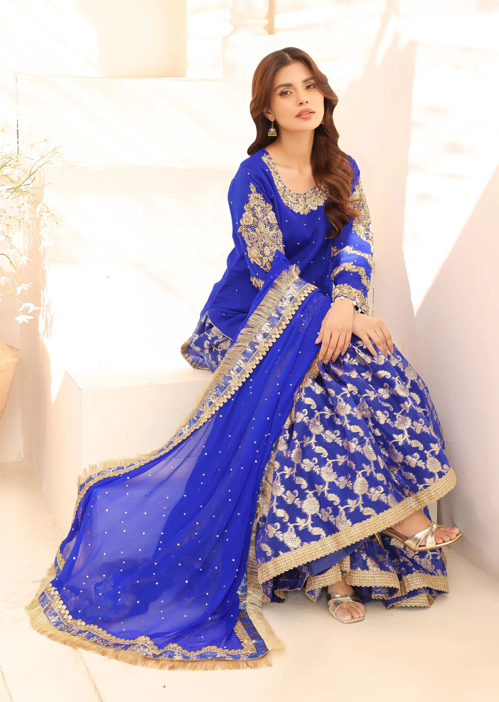 SRB905 Nazzar Blue Ghararah Outfit by Sehrish B - Image 3