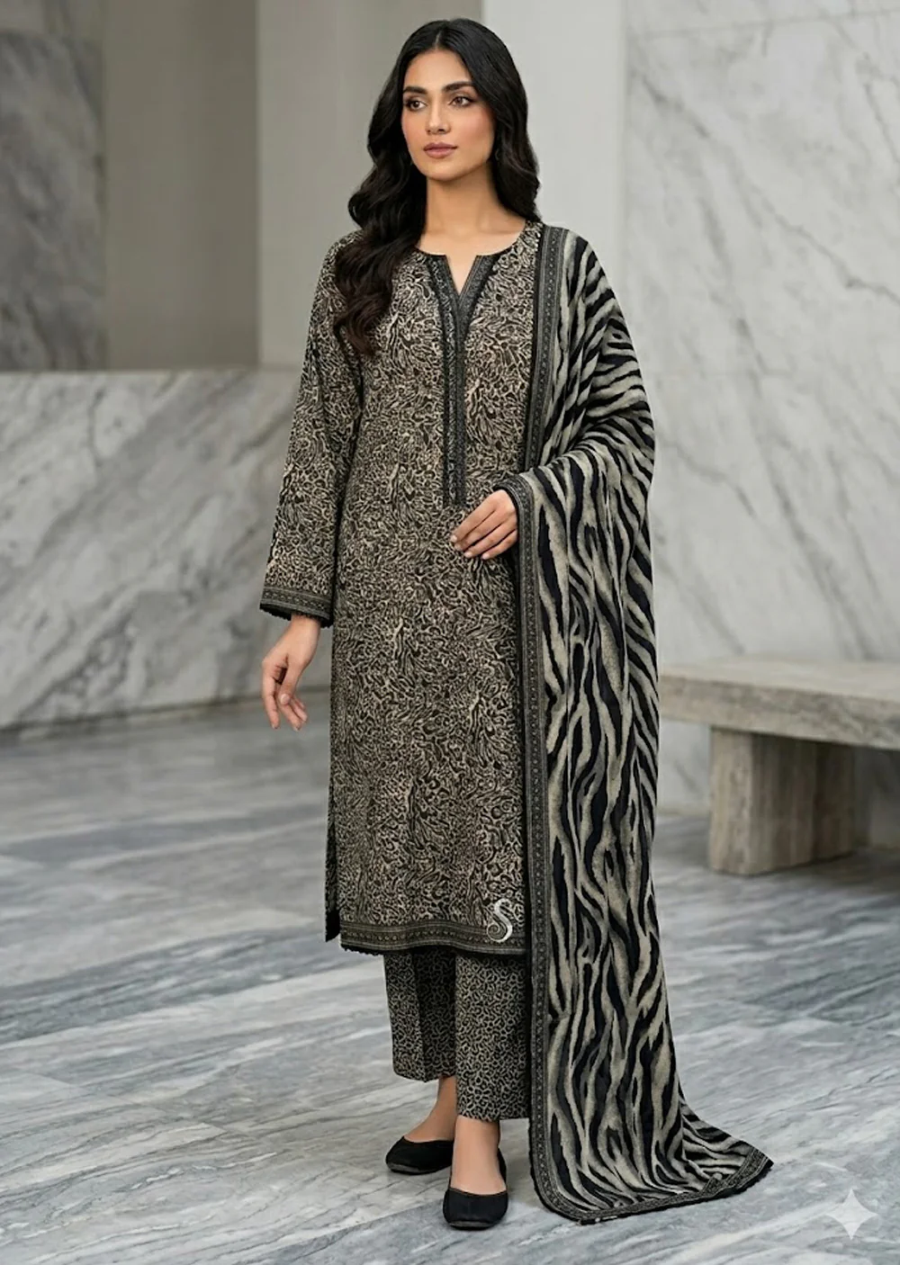 SYD-04 Cheetah Printed Lawn Suit