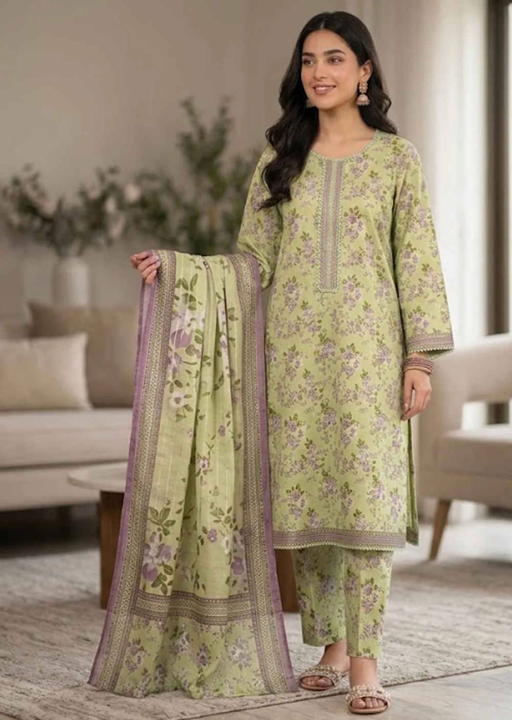 SYD-07 Lavender Mint Printed Lawn Suit - Image 3