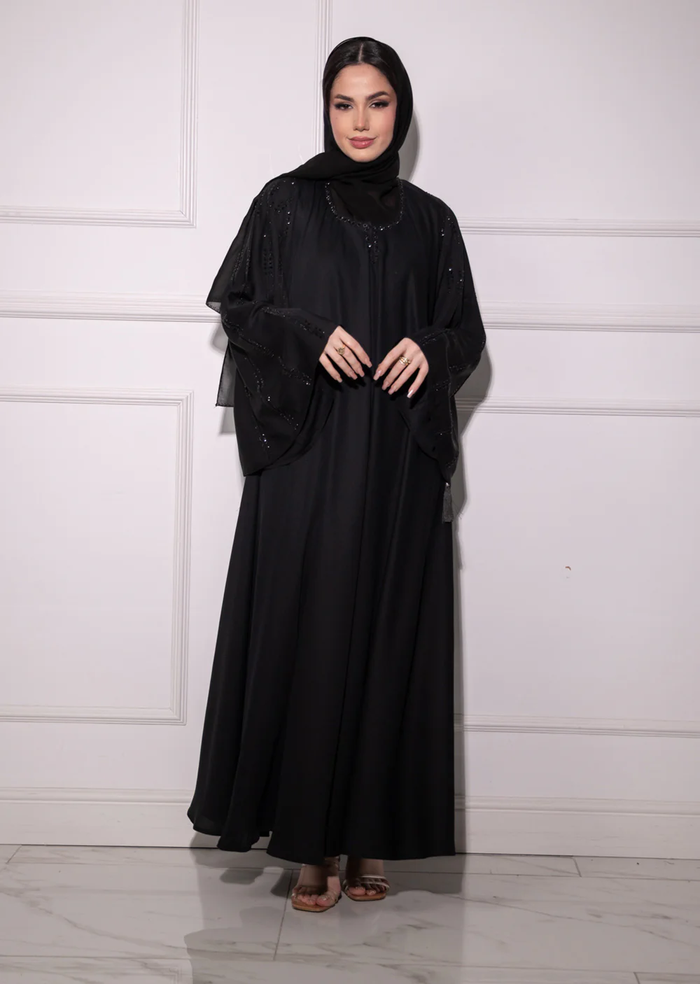TAYB-03 - Black on Black - Bell Stripe Sleeves - Tayyab Abaya 2025 - Image 9